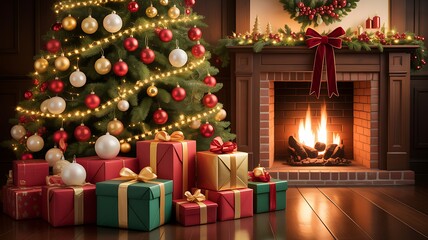 Cozy Christmas boots with pine branches and berries in winter holiday decoration scene
