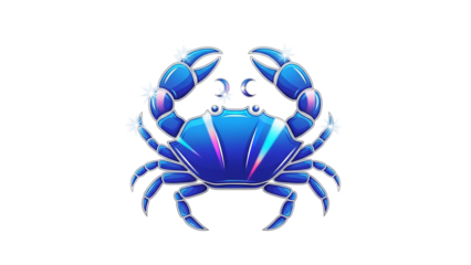Stylized illustration depicts a brilliant blue crustacean representing an astrological symbol against a dark backdrop