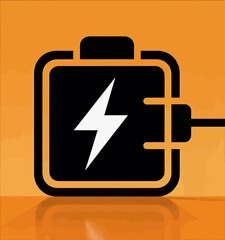 Battery icon with lightning bolt, minimal flat design, isolated.