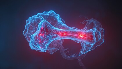 Dynamic digital nerve cell illustration showing neural network connections and signal transmission for medical visualizations and scientific studies