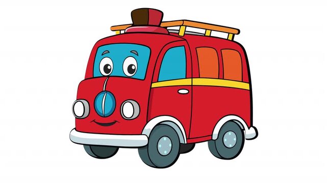 Cartoon fire truck. Fire truck character animation, alpha channel. Cartoon