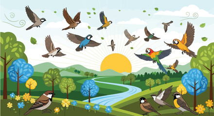 Cute Bird Illustration – Animal Drawing with Feathers, Flying Pose, Decorative Pattern Design, Adorable Wildlife Art, Nature-Inspired Cute Character, Seamless Decorative Bird Theme for Creative 