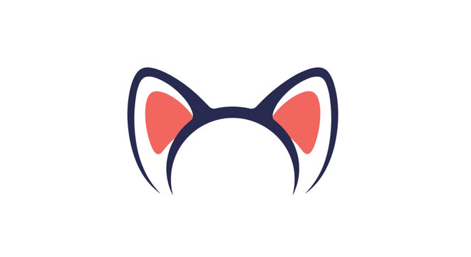 A cute illustration of a pair of cat ears on a headband, featuring a dark blue outline and soft coral pink inner details.