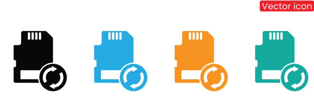 Refresh your data with our memory card vector icon set,Memory sd card icon on light background. Compact flash storage symbol. Media, photos, gigabyte, megabyte. Outline, flat and colored style.