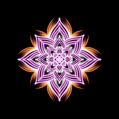 Glowing Mandala on Black
Multi-layered mandala in neon hues glows against black, evoking depth and spiritual energy.