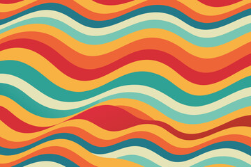 Abstract Wavy Landscape In Teal Orange Yellow Red And Cream background wave
