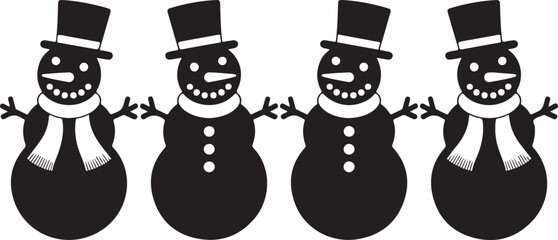 Seamless Christmas border with snowman silhouettes. Vector winter holiday background with a row of festive characters