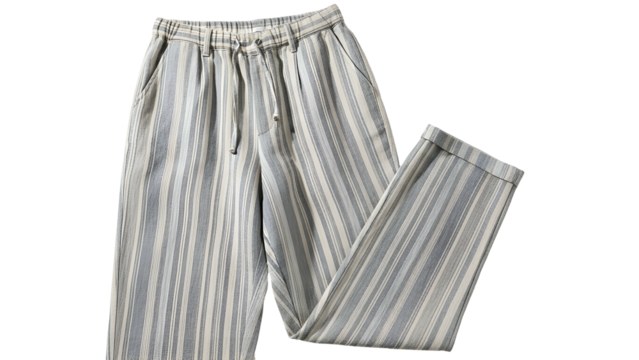 Casual striped textile lower body garment displayed against a dark background