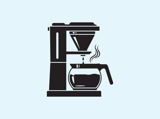 Steaming Coffee Maker Silhouette in Solid Black Vector Style
