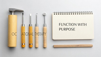 Occupational therapy tools arranged next to notebook with notes
