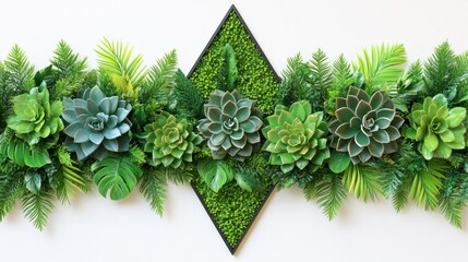 Green succulent wall art, diamond frame