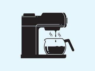Black Silhouette Coffee Maker with Rising Morning Steam
