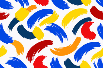 Dynamic Abstract Brush Strokes in Red Blue Yellow Orange on White background
