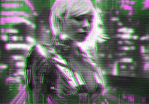 Green And Magenta TV Static Glitch Photo Effect