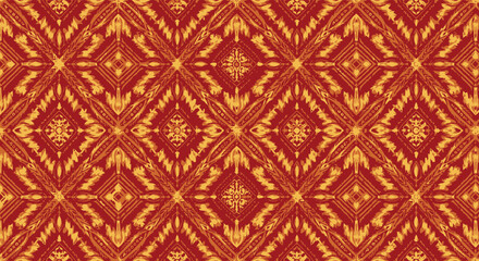 Traditional Lao silk pattern, geometric textile motif, golden and crimson tones, seamless vector.eps