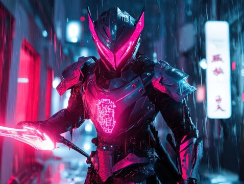 Futuristic warrior in urban environment