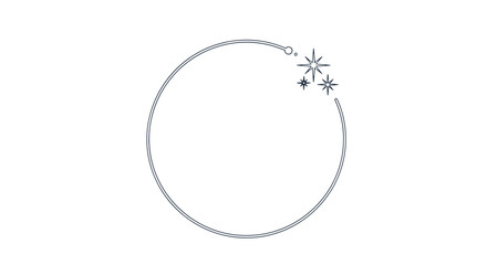 Elegant circular line art frame adorned with sparkling stars, perfect for festive designs, invitations, or decorative accents.