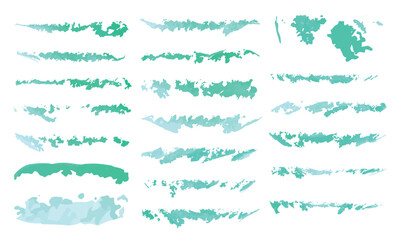 Collection of Green and Turquoise Watercolor Brush Strokes. Hand-Painted Artistic and Creative Stroke Elements