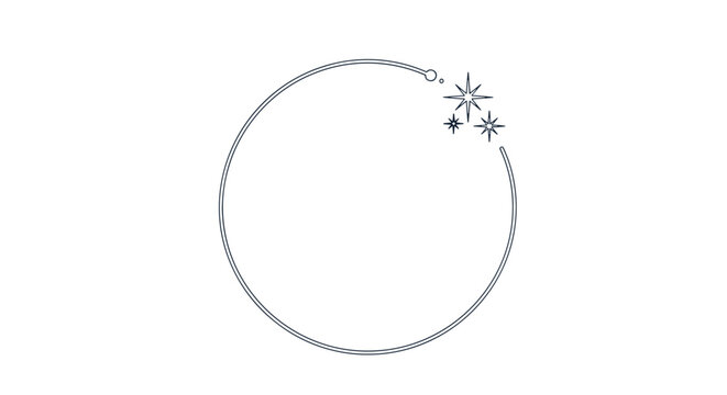 Elegant circular line art frame adorned with sparkling stars, perfect for festive designs, invitations, or decorative accents.