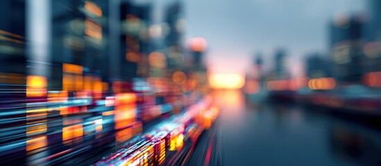 Abstract city lights blur with motion effect at night.