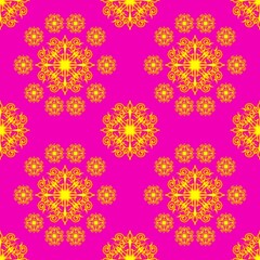 Yellow Glowing Mandalas on Magenta
Glowing yellow mandalas on magenta background radiate tribal elegance and hypnotic motion.