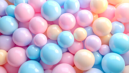 A delightful abstract background adorned with a multitude of soft pastel-colored spheres, creating a gentle and playful texture, perfect for cheerful designs and creative projects