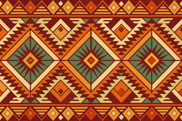 Repeating tribal geometric pattern with diamond and triangle shapes in warm earthy colors Keywords: tribal, geometric, pattern, seamless, native