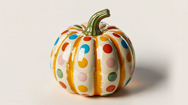 Colorful polka dot painted white pumpkin on clean background