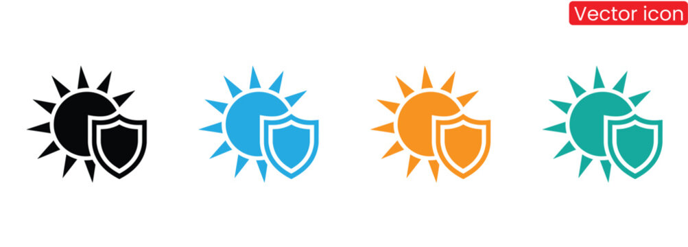 Sun protection icons for safe summer fun in multiple color options,UV protection icon set. UV radiation icon. Ultraviolet symbol, logo vector illustration.