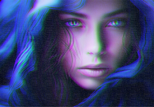 Blue And Pink TV Static Glitch Photo Effect