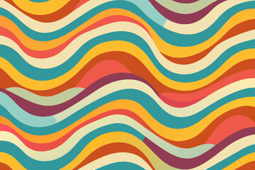 Retro Wavy Pattern With Teal Orange Red Purple Yellow And Cream abstract background