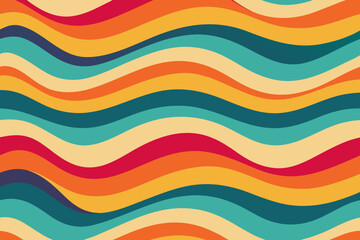 Retro Wavy Stripes Pattern in Warm Colors and Teal abstract background
