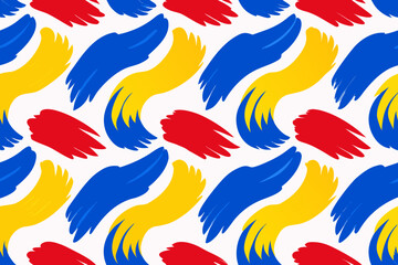 Seamless pattern of bold red blue and yellow brush strokes on white abstract background 1
