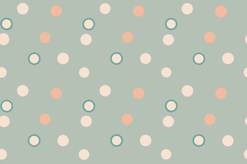 Simple Polka Dot and Ring Pattern with Pastel Colors on Green Background circles rings