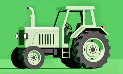 Obraz premium Green tractor illustration, minimal style, isolated vector