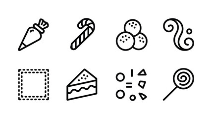 Hand drawn sweet treats and baking icons for desserts and celebrations