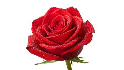 Velvety red rose blossom glistens with numerous tiny water droplets against a deep black background