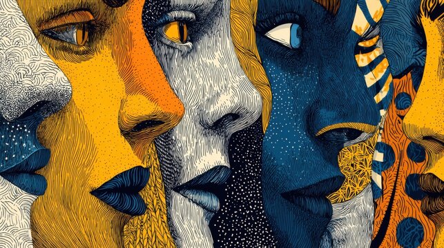 Colorful Abstract Portraits Illustrating Diverse Faces in Unique Artistic Style for Creative Projects and Visual Storytelling