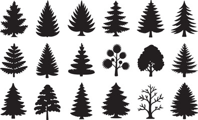 Obraz premium Various christmas tree silhouette vector set