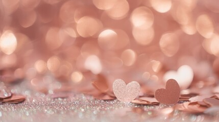 Fototapeta premium Abstract bokeh background with scattered hearts romantic festive design