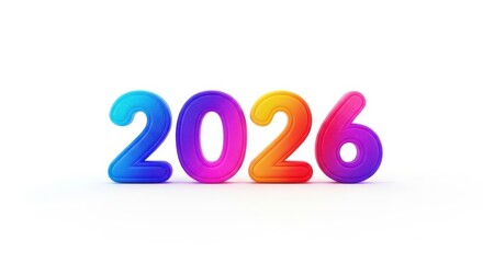 New Year 2026 banner, Colorful fluffy 2026 number with soft texture