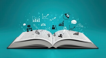 Open book releases imaginative business and financial concepts into a bright background