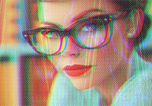 Red And Green TV Static Glitch Photo Effect