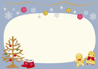 笑顔のジンジャークッキーとクリスマスガーランドのかわいいフレーム素材