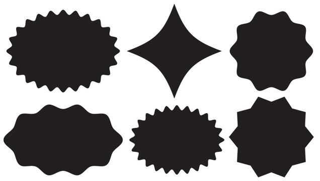 Set Black Starburst sunburst shape, Set Blank price, sale, discount stickers, Circle sticker set, Star burst shape tags for price, Flat vintage labels.