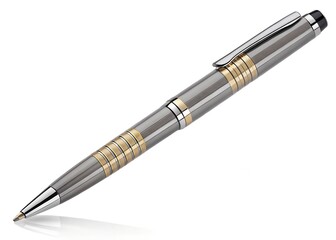 Naklejka premium Elegant silver and gold ballpoint pen displayed on a clean white background studio