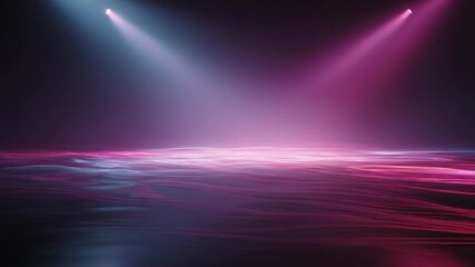 Abstract stage platform with glowing neon waves and dynamic spotlights - Powered by Adobe