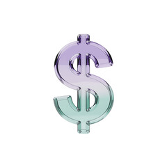 Obraz premium Glossy iridescent dollar sign symbol representing finance wealth and currency isolated on transparent background