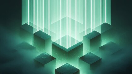 Abstract data blocks receiving glowing green light beams - Powered by Adobe