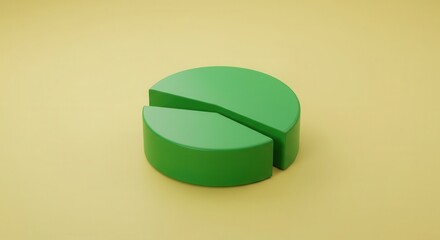 Three dimensional green circular graph displays a fractional division on a pale background